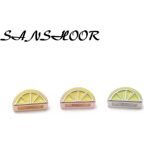 SANSHOOR Pre-sale Lemon Keeper Slide Charms Fit Pu Leather Wrapped Mesh Stainless Steel Keeper Bracelets For Women As Gifts 6pcs