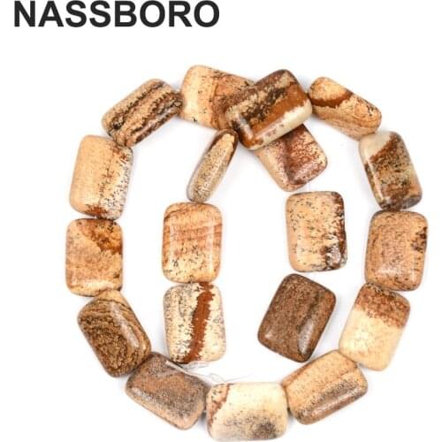 Rectangle Natural Charm Picture Stone Beads Loose Spacer Beads For Jewelry Making Bracelet Necklace DIY Craft 13X18mm Wholesale