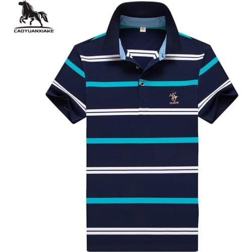 Polo shirt men Summer new stripe Cotton mbroidery Top Mens short-sleeved polo shirt Mens business casual polo shirt size 8818