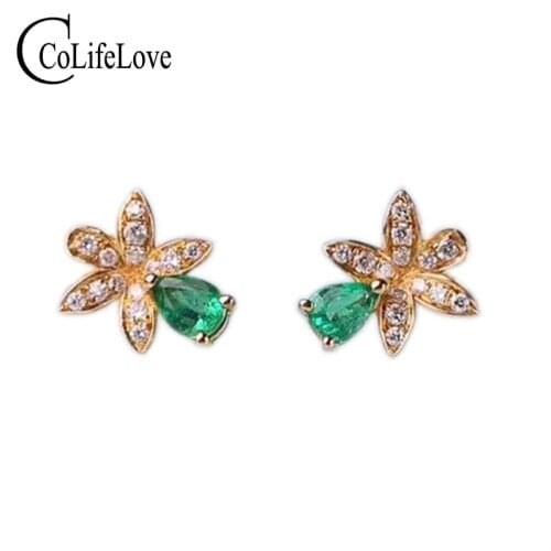 Fashion silver star stud earrings 100 % natural pear cut emerald earrings 925 sterling silver emerald jewelry gift for girl