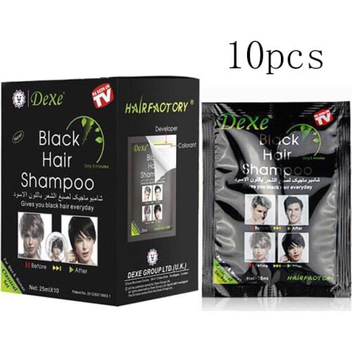 10pc Dexe Black Hair Shampoo 5 Mins Dye Hair Into Black Herb Natural Faster Black Hair Restore Colorant Shampoo and Treatment 01