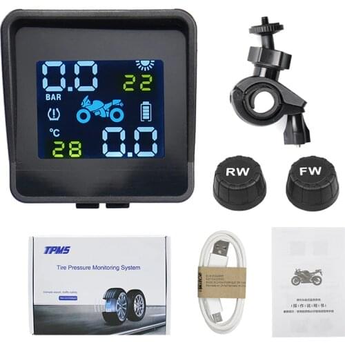 2020 USB Solar Charging Motorcycle TPMS Motor Tire Pressure Tyre Temperature Monitoring Alarm System with 2 External Sensors