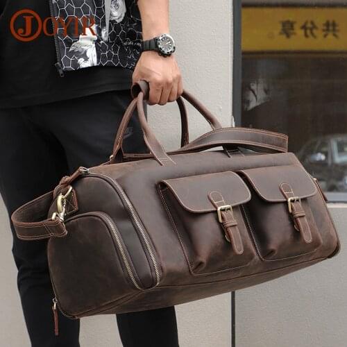 JOYIR Vintage Crazy Horse Leather Duffel Luggage Bag Multifunctional Large Capacity Travel Bag Shoulder Bag Male Weekend Bag