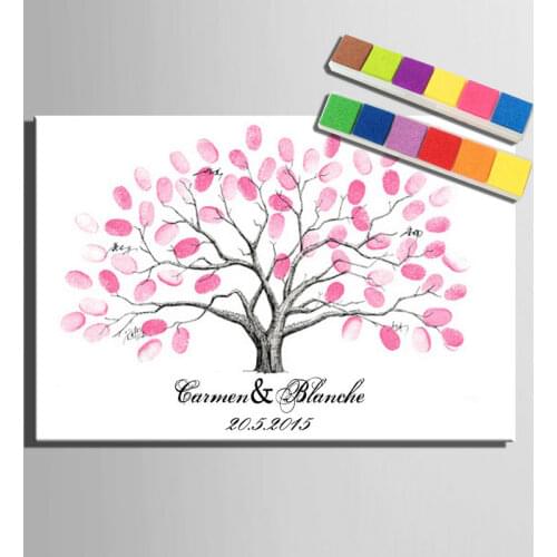 Wedding gifts for guests Love Bird Personalized Canvas Fingerprint Tree Painting Wedding guest book Canvas painting souvenir