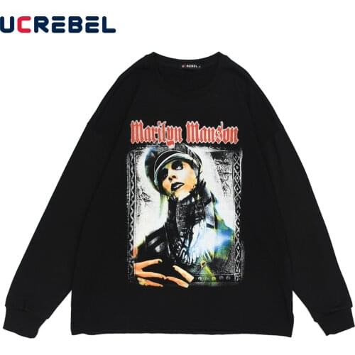Portrait Print Sweatshirts Mens Streetwear Autumn High Street Casual Loose Long Sleeved Crew Neck Pullover Men