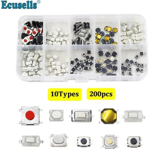 10 Types Tactile Push Button Switch Micro Momentary Tact Assortment Kit for Car Remote Key Button Microswitch 200pcs