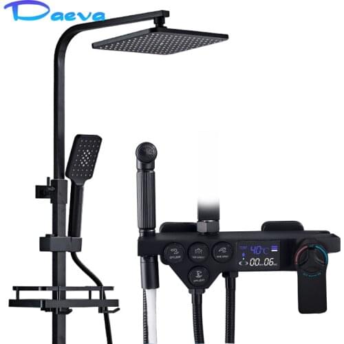 Bathroom Thermostatic Shower Faucet Set Black Gold Rainfall Shower Mixer Tap Bathtub Shower Mixer Tap 4 Way Bath Shower Mixe