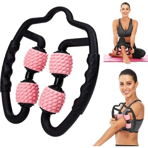 U Shape Trigger Point Massage Roller Yoga Roller For Arm Leg Neck Muscle Tissue Fitness Gym Yoga Pilates Sports 4 Wheel Sports
