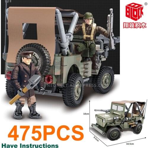 WWII Military Army Soldier T-34/85 M26 M4 Tank Jeep Willys MB Building Blocks Toys Model Weapon Set Fit MiniFigures Mega Bloks