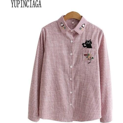 Женские рубашки в полоску YUPINCIAGA China At AliExpress