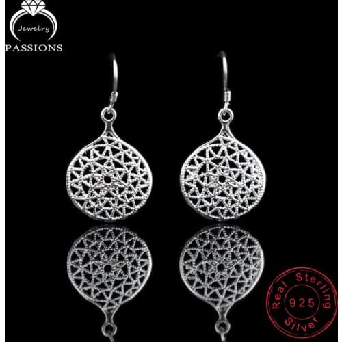 Hot Europe Ethnic 925 Sterling Silver Round Hollow Drop Earrings Fashion Elegant Long Pendant Earrings For Women Earings Jewelry