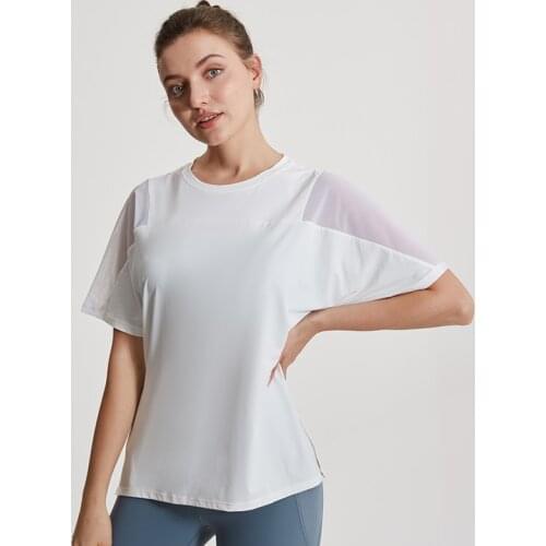Women Loose Gym Yoga Shirts Tops Mesh Sports Workout Running Short Sleeve Summer Quick Dry Fitness Training Jogging Sportswear