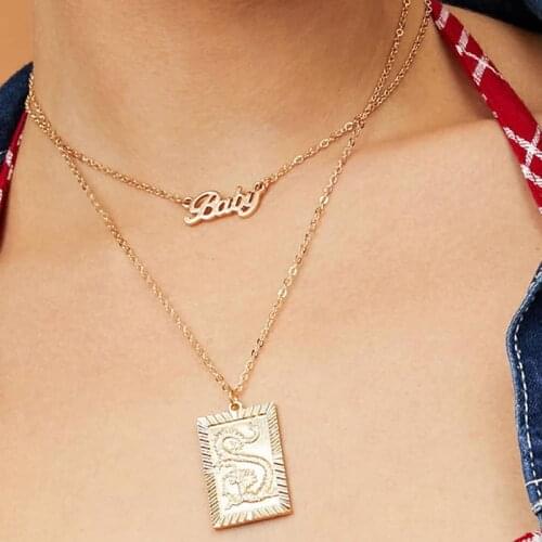 1 Set All-match Baby & Dragon Pendant Necklace Female Long Simple Sweater Chain collier femme women Clothes Accessories Chocker