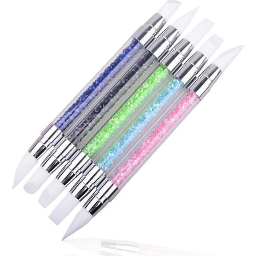 1Pcs Pencil Strass Head Nail Art Brush Nail Silicone Brushes With Acrylic Strap Painting Drawing Brush Nail Polish Remove Spatul