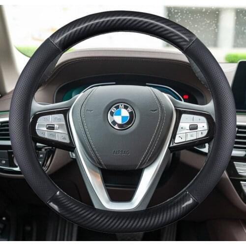 38CM Car Steering Wheel Cover Genuine Leather Carbon Fibre for BMW X1 X2 X3 X4 X5 X6 X7 e36 e39 e46 e53 e60 e63 e82 e87 e90 e91