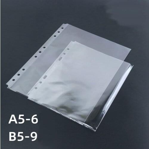50Pcs A5/B5 Transparent 6/9 Hole Loose Leaf File Holder Information Storage Bag Card Bills Organizer Pockets Accessories