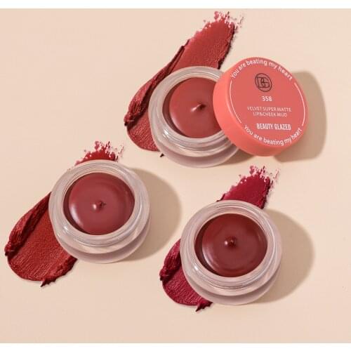 Beauty Glazed Lip & Cheek Mud Double Use 3 Colors LongLasting Lipgloss Waterproof Lipstick Lightweight Natural Rouge Cheek Blush
