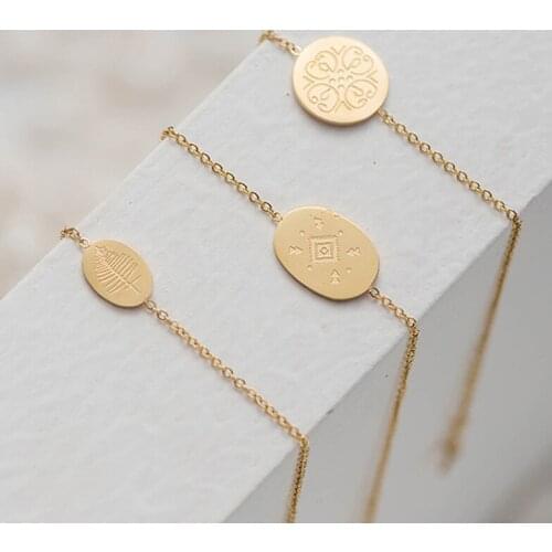 Bohemian Simple Round Bracelets For Women Gold Charm With Leaf Sun Flower Pattern Geometric Bracelets Stainless Steel Jewelry