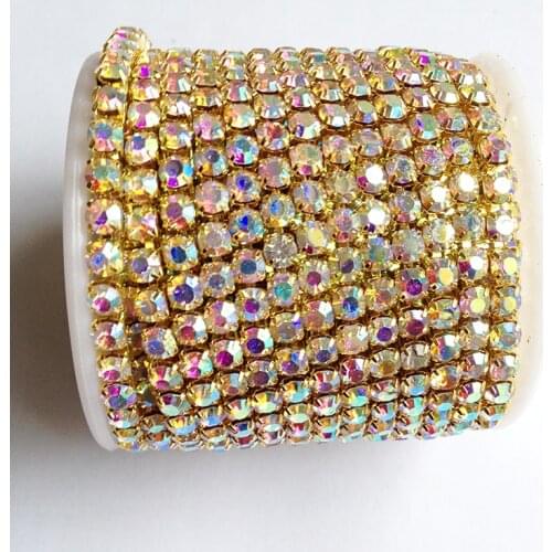 Gold base crystal ab strass chain SS6 to SS18 intensive gold base new style diy beauty dress accessories rhinestone chain