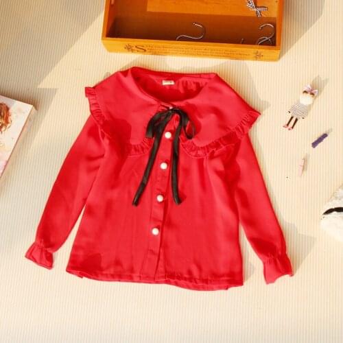 2021 Spring Autumn Kids Clothes Girls Blouse Toddler Chiffon Child Shirt For Teenage Girls Long Sleeve Tops Red Blusas 2T-16Y