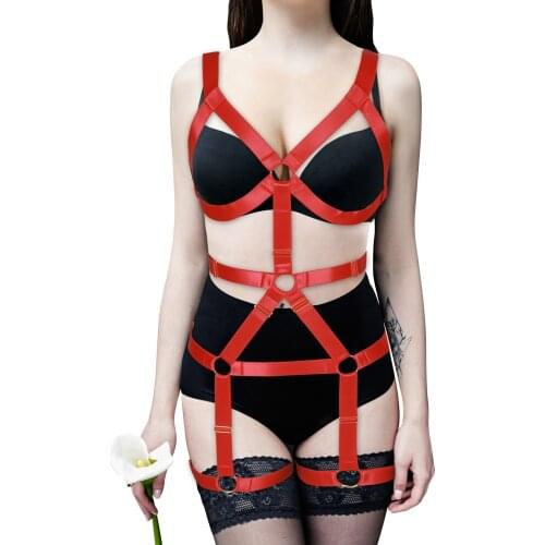 Fetish Sexy Corset Sets Spandex Harness Underwear Garter Belts Women Waist To Leg Body Bondage Cage Straps Chest Bra Lingerie