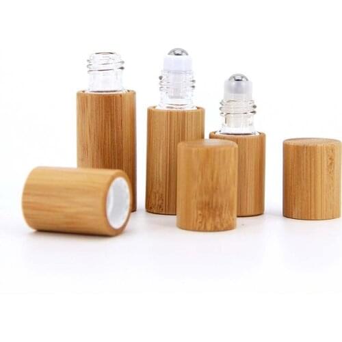 Perfume Empty Oil Bottle Stainless Roll On Ball Perfume Aromatherapy Bottle 3ml 5ml 10ml Oil Roller Bottle Bamboo Wood Bottle