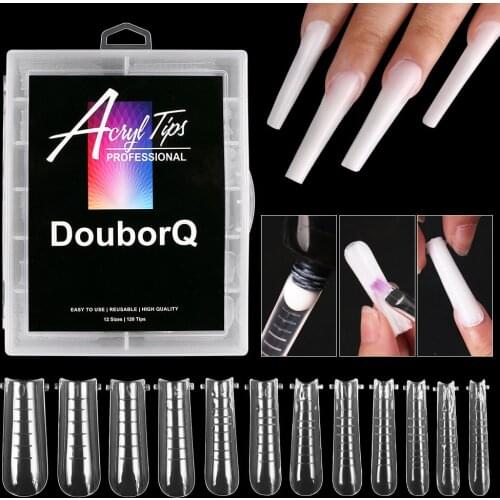 120pcs Clear Dual Forms Tips Quick Building Gel Mold Nail System Full Cover Tips Nail Extension Forms Top Molds