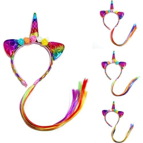 Girls Cosplay Pony Unicorn Headband Wig for Halloween Xmas Purim Kids Birthday Party Ball Holiday Accessories