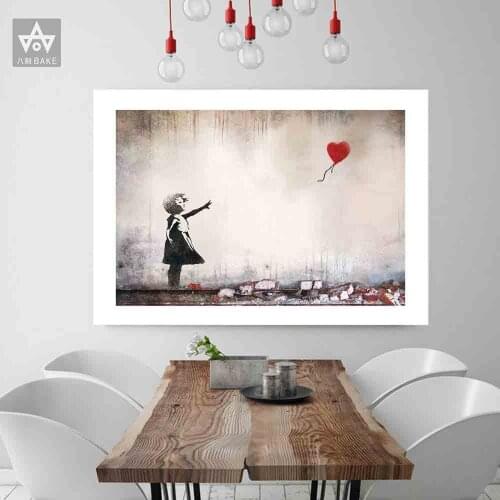Girl With A Red Balloon Banksys Painting Minimal Illustration Wall Art Canvas Prints Graffiti Poster Wall Pictures Home Decor