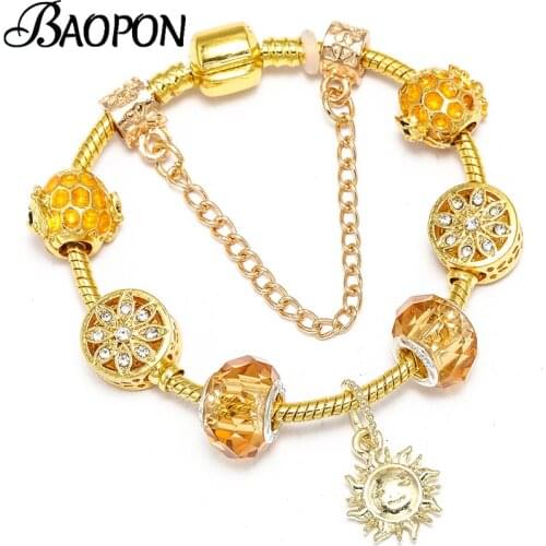 Hot Sale Gold Color Sun Beads Charm Bracelets For Women With European Luxury Brand Bracelets Christmas Jewelry Gift Dropshipping