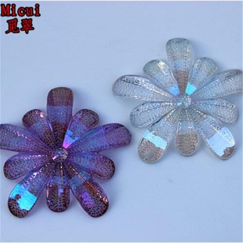 Micui 20pcs 40mm AB Acrylic Rhinestones Flat Back Flower Gems Button For Clothes Dress Crafts Garment decoration ZZ69