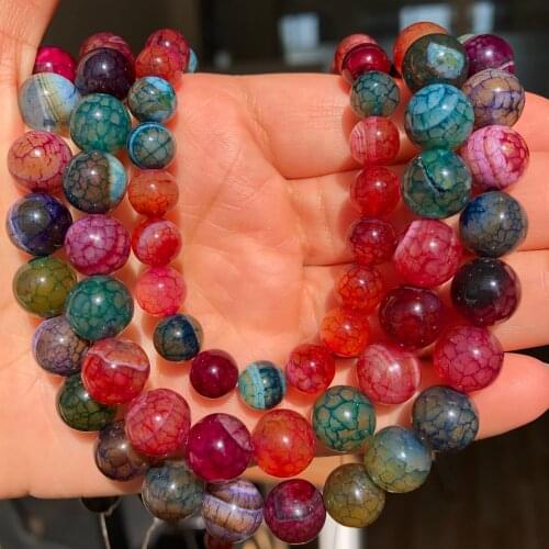 Multicolor Dragon Veins Cracked Agates Stone Beads Natural Loose Spacer Beads For Jewelry Making Diy Charm Bracelet 6 8 10mm