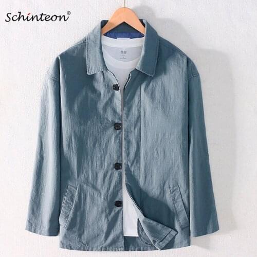Schinteon Men Trench Coat loose Jacket Casual Top Turn-down Collar Spring Outwear Windbreakers High Quality New