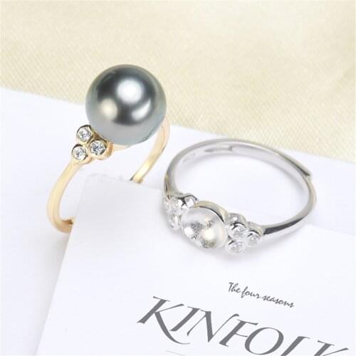 Real Silver S925 Plated Ring Empty Care DIY Accessories Pearl Ring Adjustable Set Semi-finished Products Woman Ring Wholesale