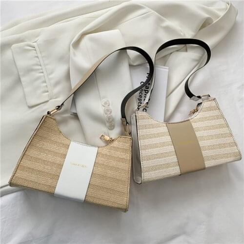 New Fashion Simple Woven PU Leather Patchwork Underarm Shoulder Bag For Women Casual Striped Pattern Ladies Daily Small Handbags