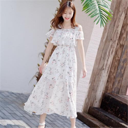2021 New Summer Dresses Casual Short Sleeve Chiffon Floral Dress Women Cute Beach Fresh Dress x791