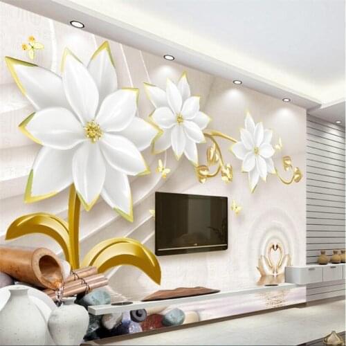 Beibehang Custom Wallpaper Living Room Bedroom Mural HD 3d Luxury Gold Jewelry Flower Relief TV Wall Background 3d wallpaper