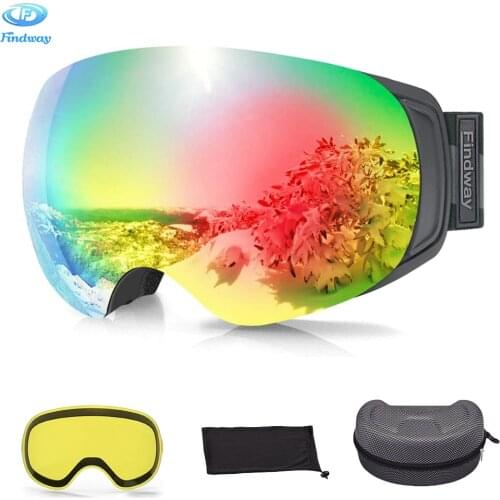 Findway Snowboard Ski Goggles OTG Anti-Fog UV400 Protection Men Women Winter snowmobile skiing glasses with Lens and Case Set