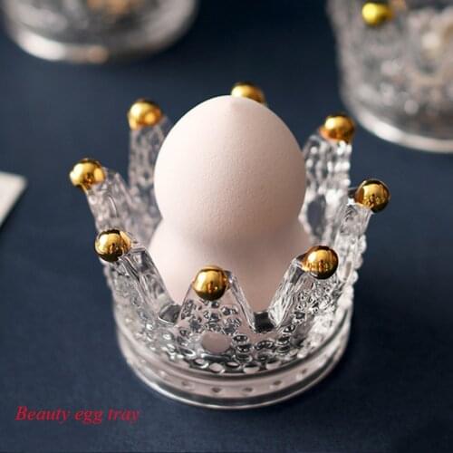 Wholesale Creative glass crown candlestick embossed ring beauty egg tray put cosmetic egg shelf jewelry storage box