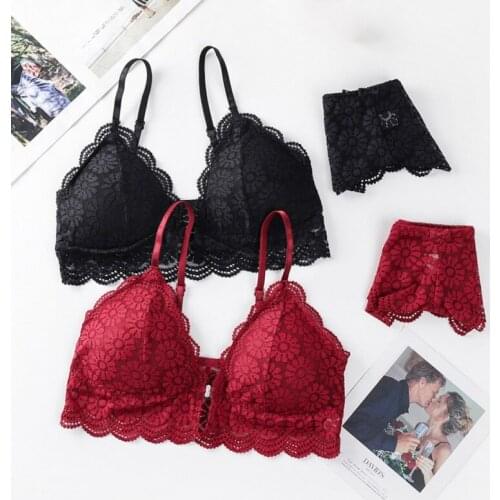 Sexy Women Bra Sets Fashion Lace Bralette Ultra-Thin Panties Backless Padded Soft Briefs Sets Female Intimate