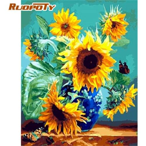 RUOPOTY 60x75cm Frame Painting By Number For Adults Flowers Butterfly Picture By Numbers Acrylic Paint On Canvas Home Decor