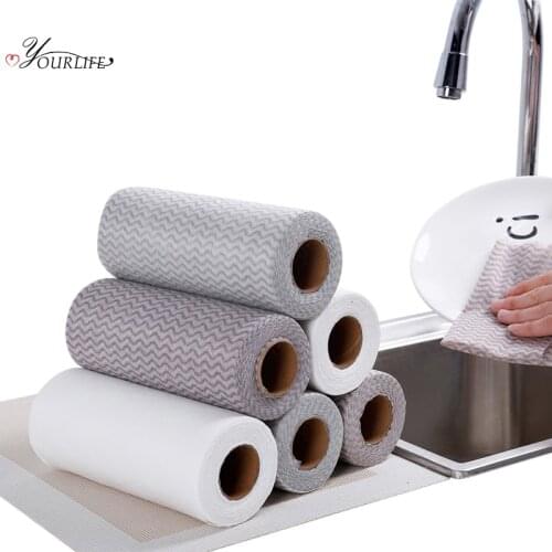 OYOURLIFE 50pcs/Roll Disposable Microfiber Cleaning Cloth Eco-friendly Rags Wiping Scouring Pad Dishcloth Kitchen Towel