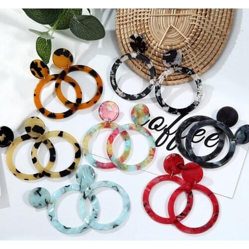 New Fashion 7 Colors Acrylic Earrings Simple Colorful Leopard Print Hollow Hoop Drop Earring for Women Ladies Girls Jewelry Gift