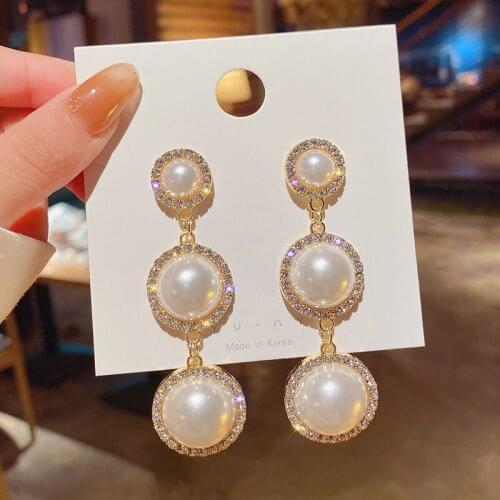 YAOLOGE Gold Color Big Pearl Pendant Earrings Vintage Long Alloy Earrings 2021 Female New Gift Party Fashion Jewelry Brincos