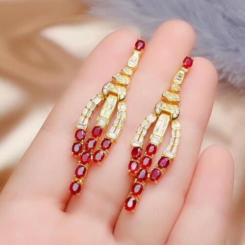 100% Natural And Real Ruby Earring 925 sterling silver Fine jewelry For men women Earring