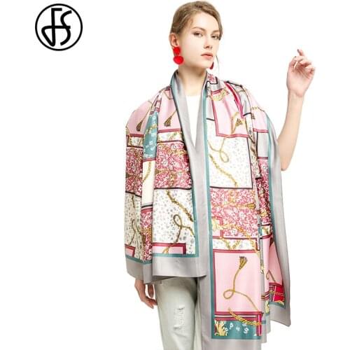 FS Decorative Square Chain Printed Twill Scarves Oversized Long European And American Style Satin Winter Scarf
