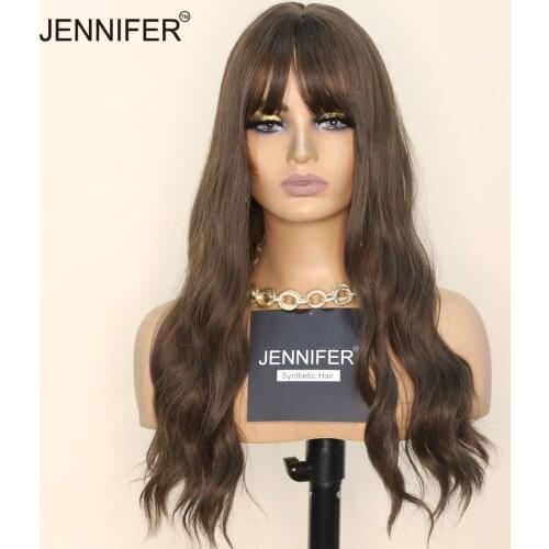 Synthetic Wigs for Women Long Wavy With Bangs Black/Brown/Soot-Pink 3 Color High Temperature Fiber Full Mechanism Hair