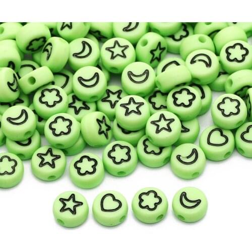 Mixed Green Star/Flower/Moon Acrylic Beads 4x7mm Round Letter Spacer Beads For Jewelry Making Diy Necklace Bracelet Accessories