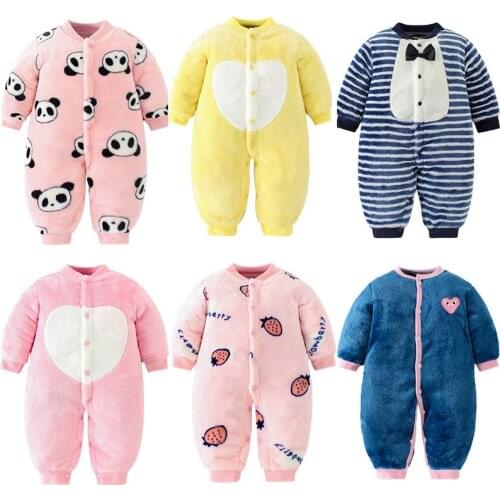 Newborn Baby Girls Warm Flannel Jumpsuit Cartoon Romper Pajamas New Born Baby Clothes Boy Outfit
