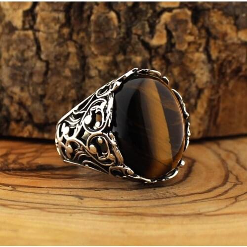 925 Sterling Silver Natural Stone Ring For Men Zircon Onyx Aqeq Stones Jewelry Fashion Vintage Gift Accessory All Size